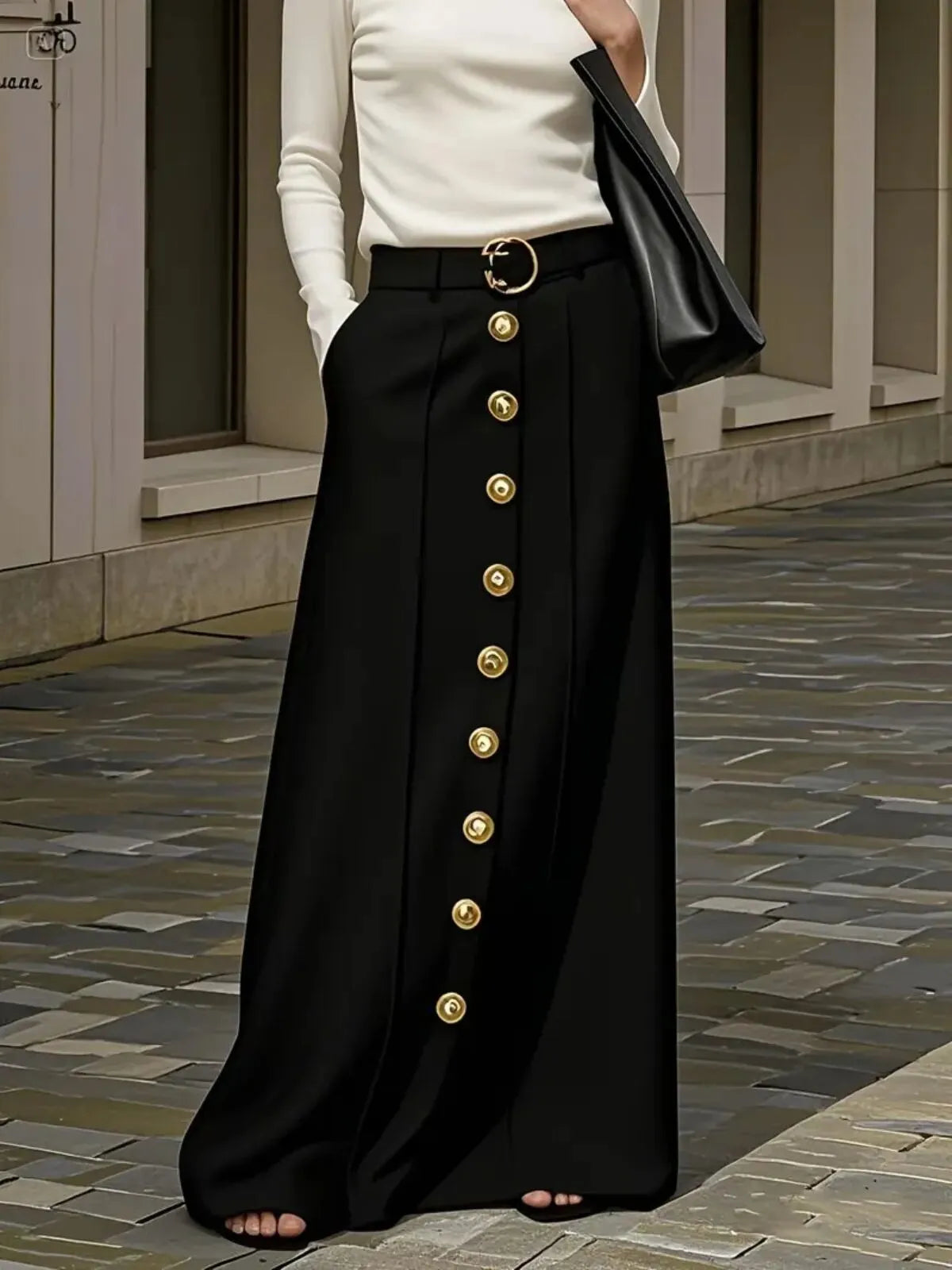 Solid Color Elegant Autumn/Spring Old Money Style Thick fashion H-shaped Commuting Hidden Center Back Skirt