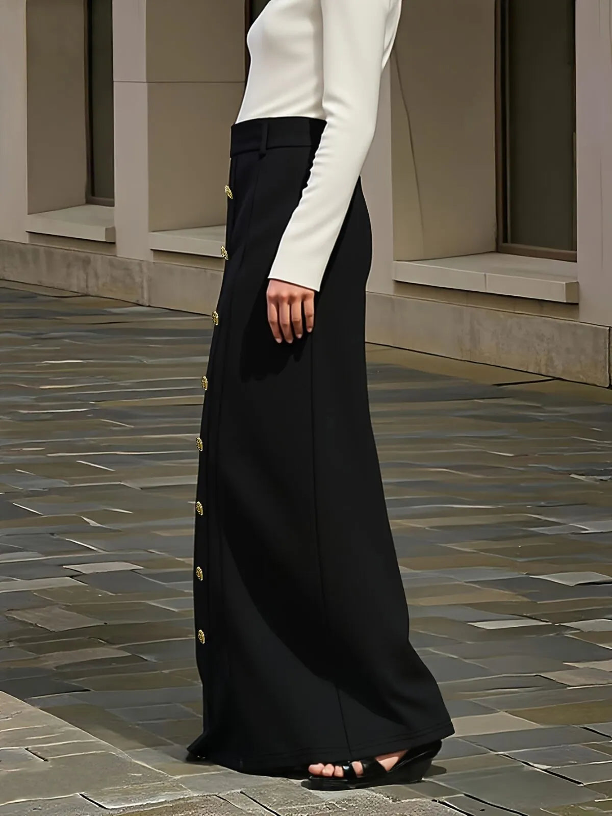 Solid Color Elegant Autumn/Spring Old Money Style Thick fashion H-shaped Commuting Hidden Center Back Skirt