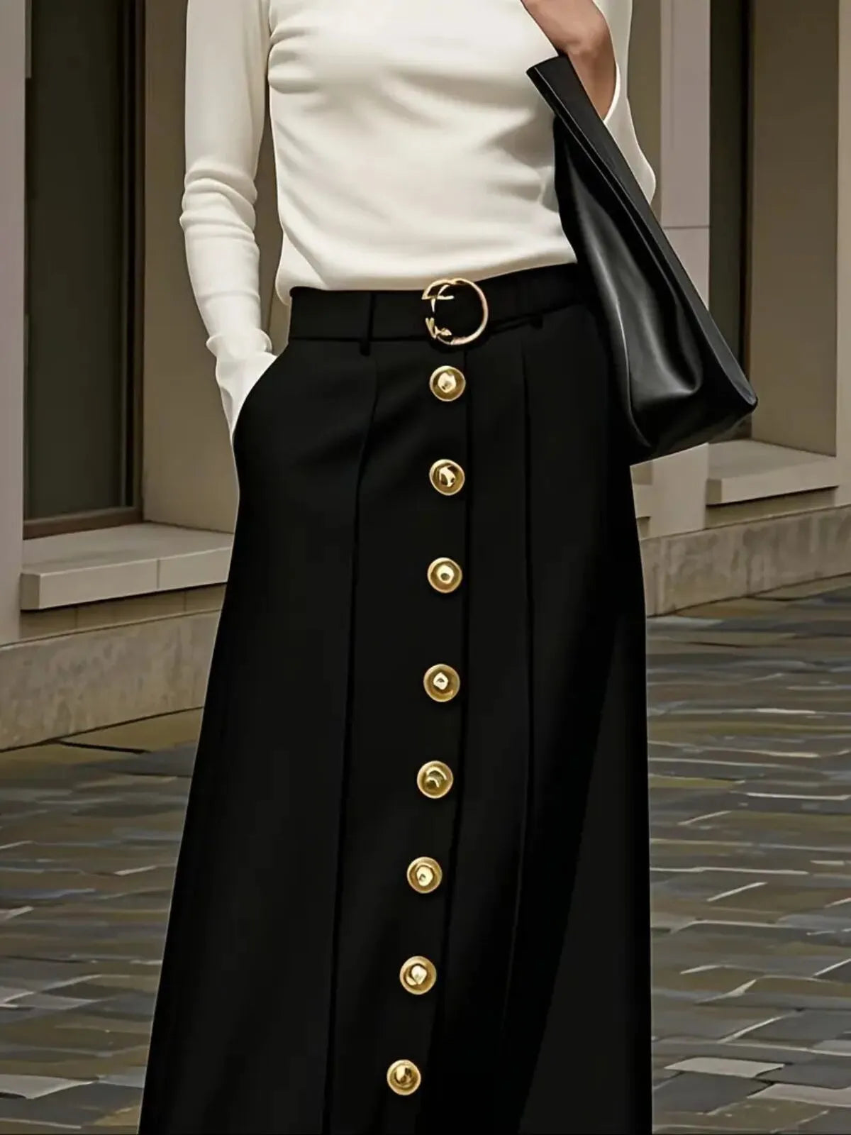 Solid Color Elegant Autumn/Spring Old Money Style Thick fashion H-shaped Commuting Hidden Center Back Skirt
