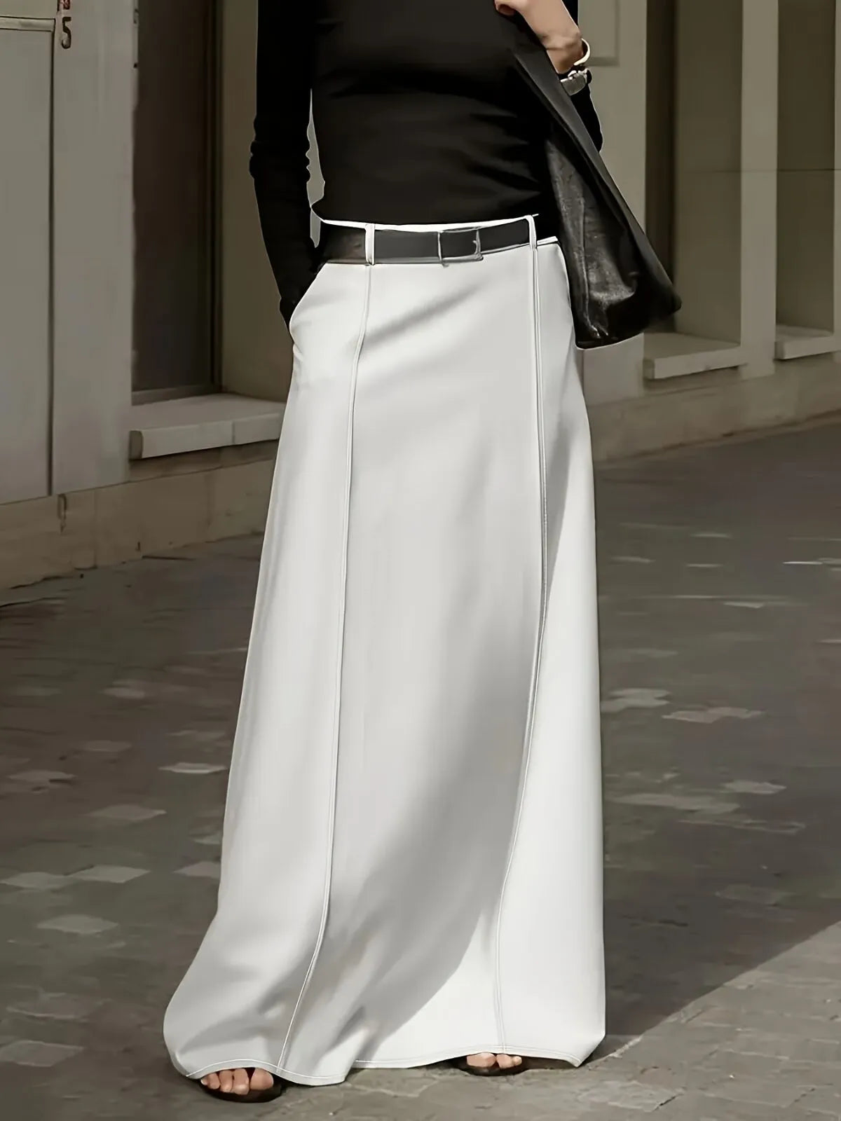Solid Color Elegant Autumn/Spring Old Money Style Thick fashion H-shaped Commuting Hidden Center Back Skirt