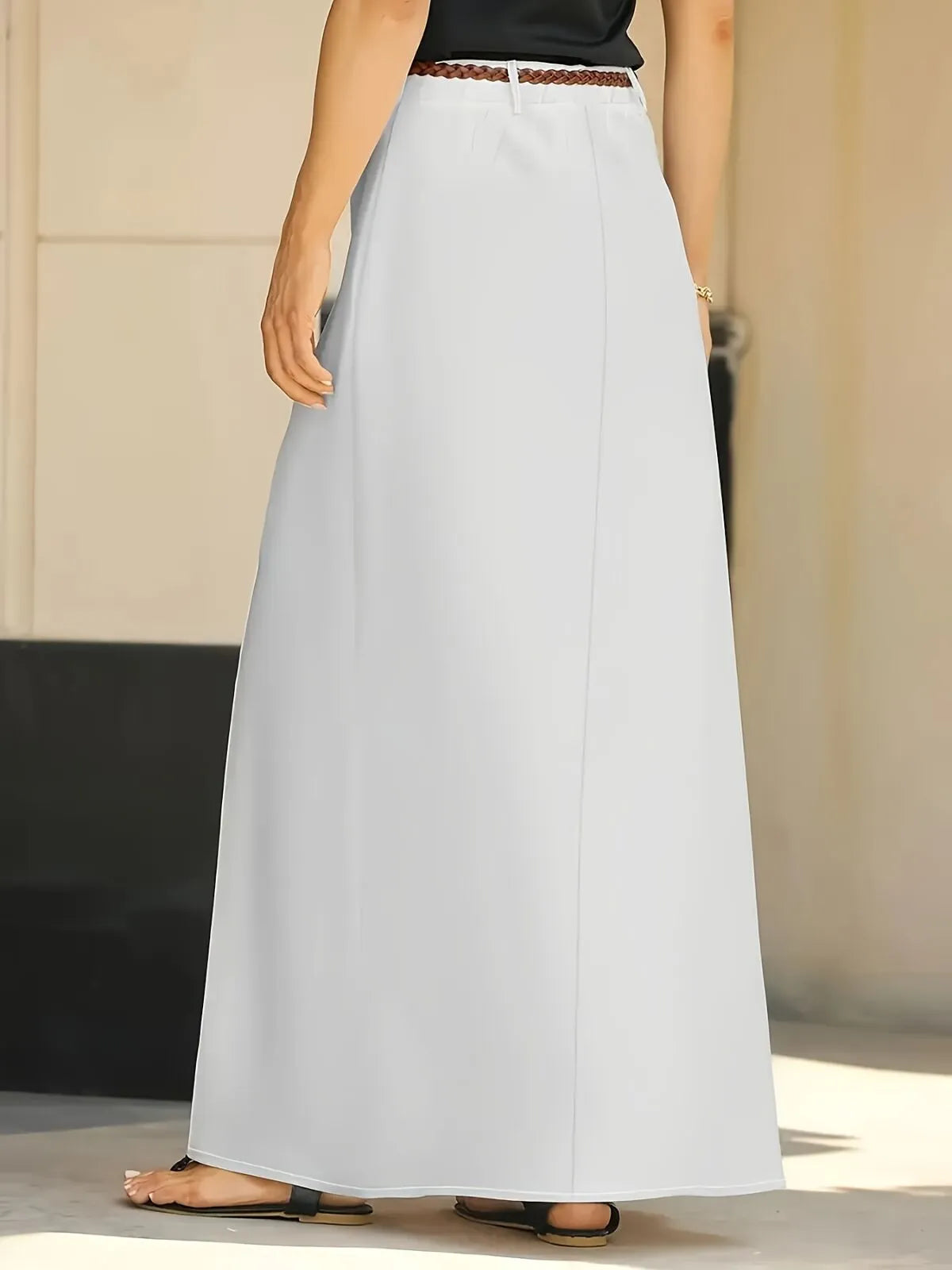 Solid Color Elegant Autumn/Spring Old Money Style Thick fashion H-shaped Commuting Hidden Center Back Skirt