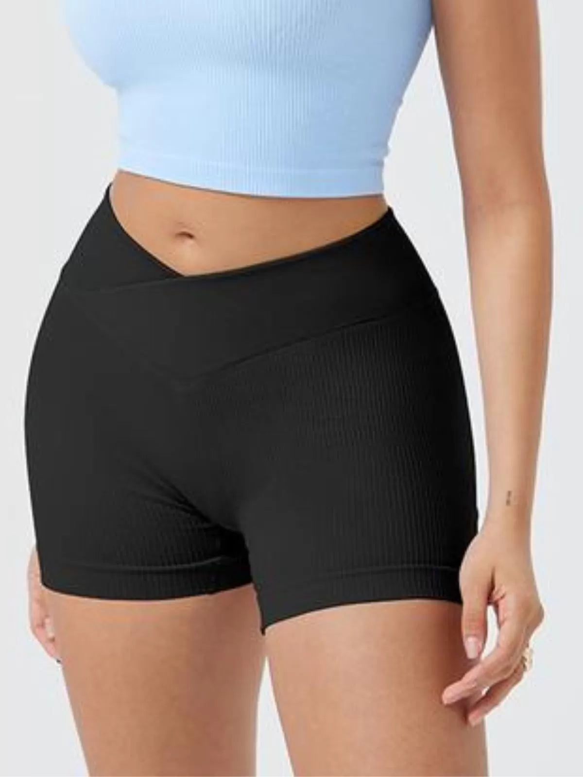 Workout Yoga Comfortable Breathable Shorts Ribbed Seamless High Waist Cross Over Athletic Leggings