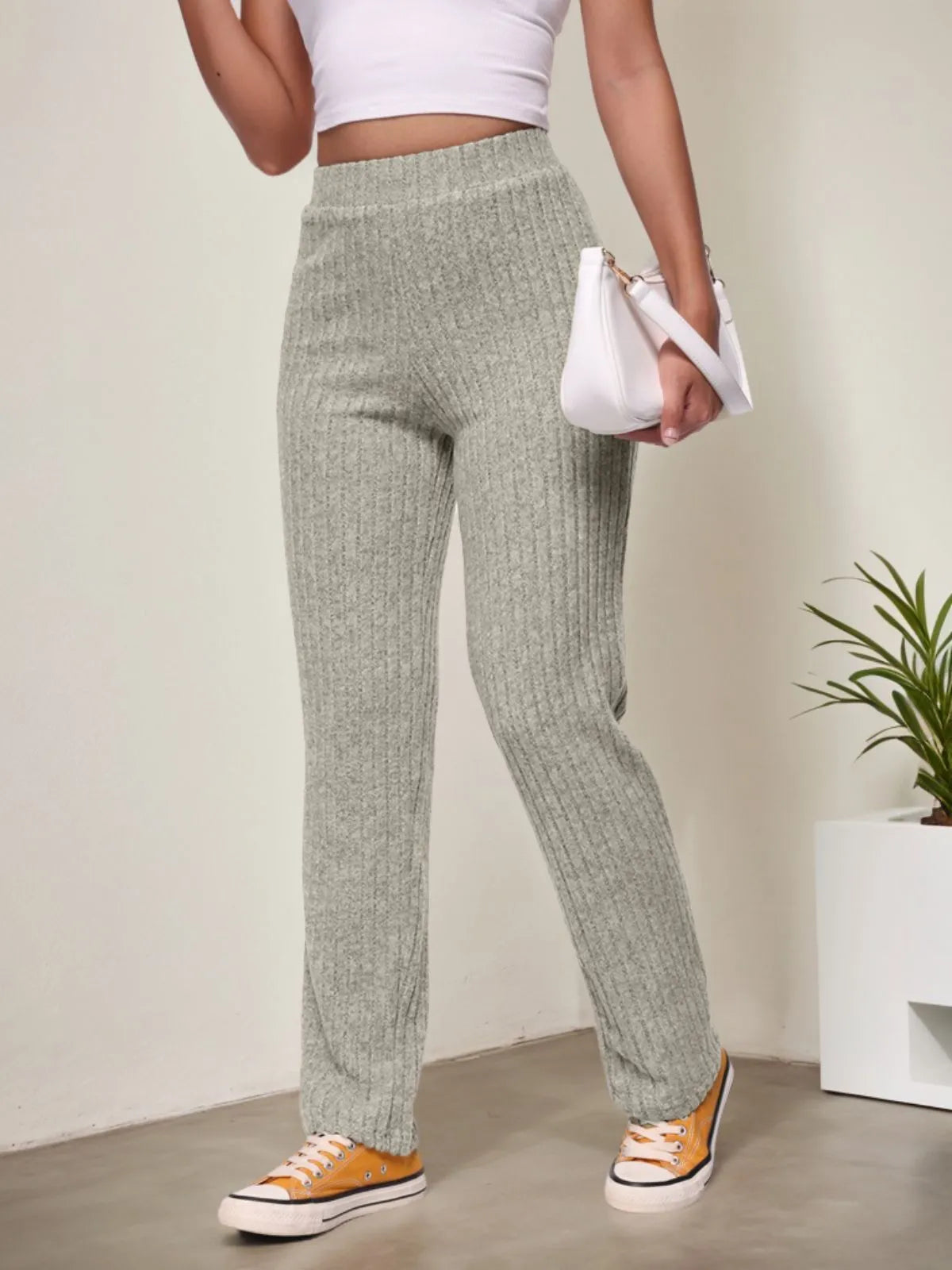 Solid High Rise Pants