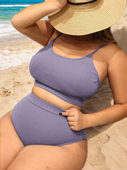 Plus Size Solid High Rise Spaghetti Strap Tankini