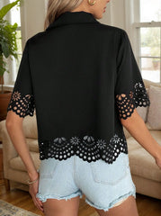 Solid Hollow Out Cutwork Cardigan