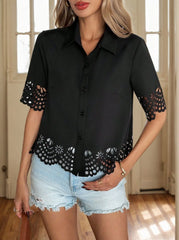 Solid Hollow Out Cutwork Cardigan