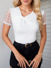 Solid Hollow Out Gathered Short Sleeve T-shirt