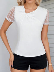 Solid Hollow Out Gathered Short Sleeve T-shirt