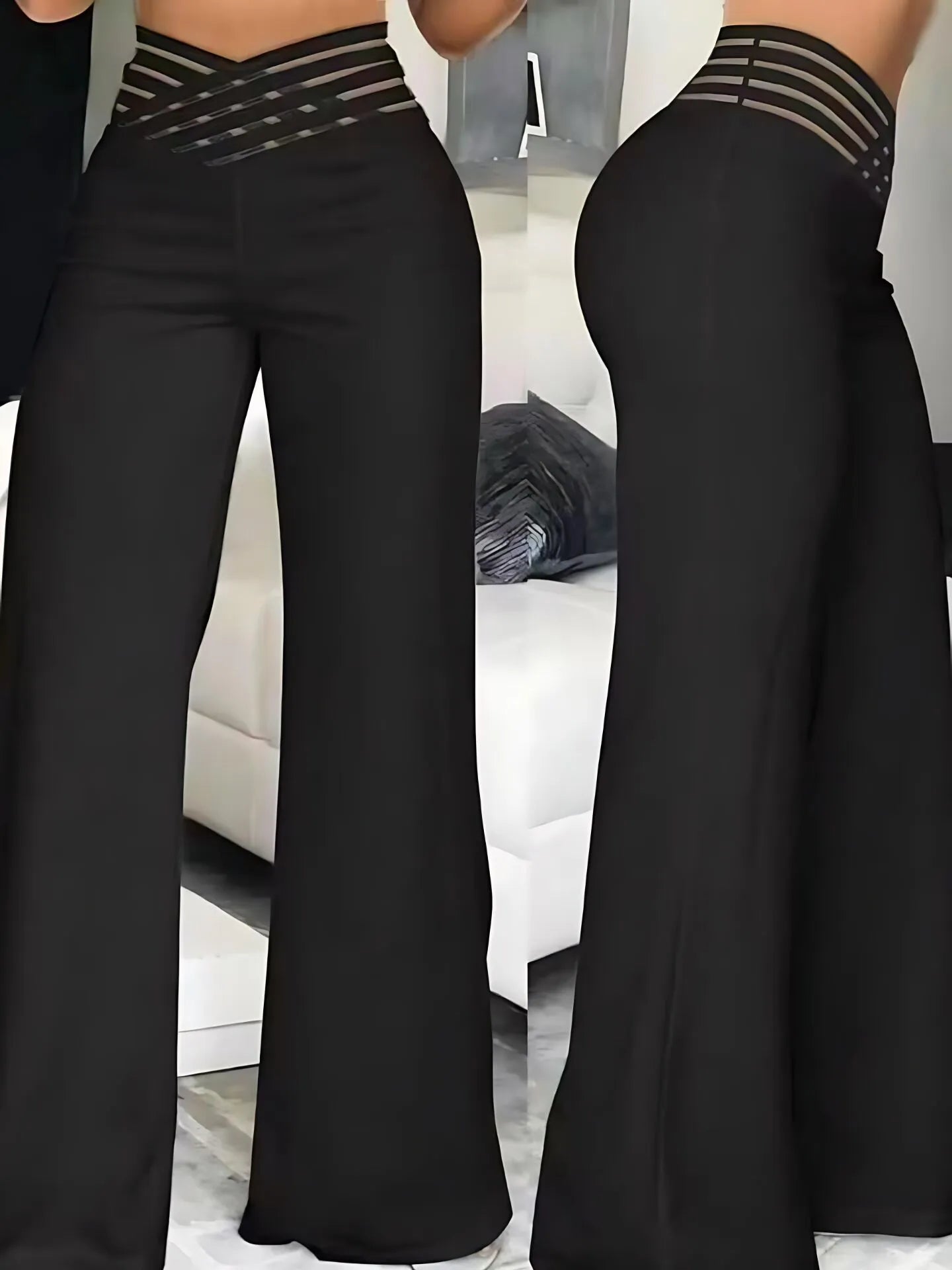 Solid Hollow Out High Rise Palazzo Pants