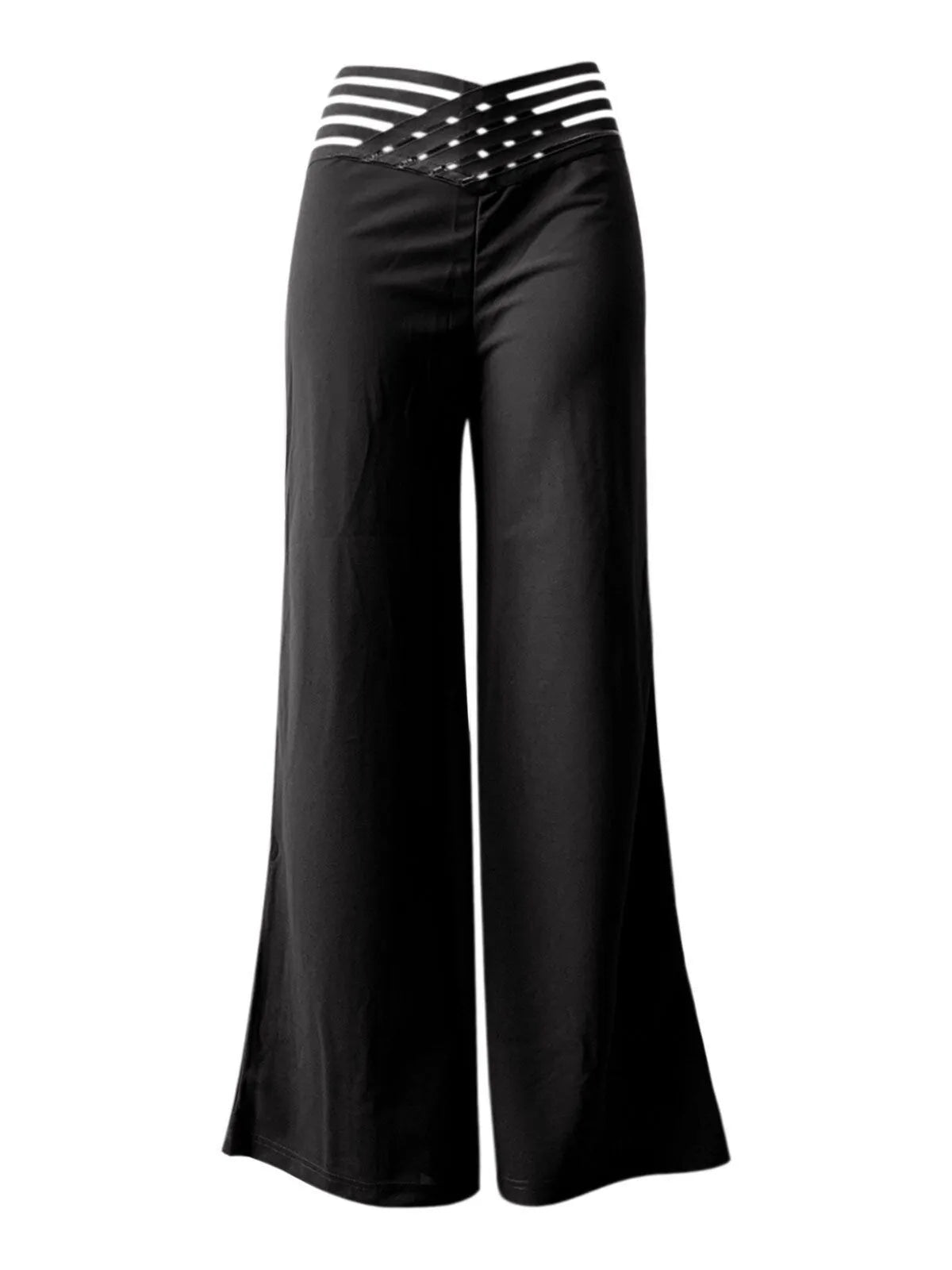 Solid Hollow Out High Rise Palazzo Pants