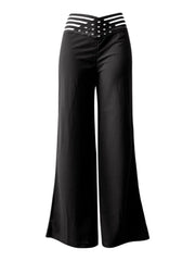 Solid Hollow Out High Rise Palazzo Pants