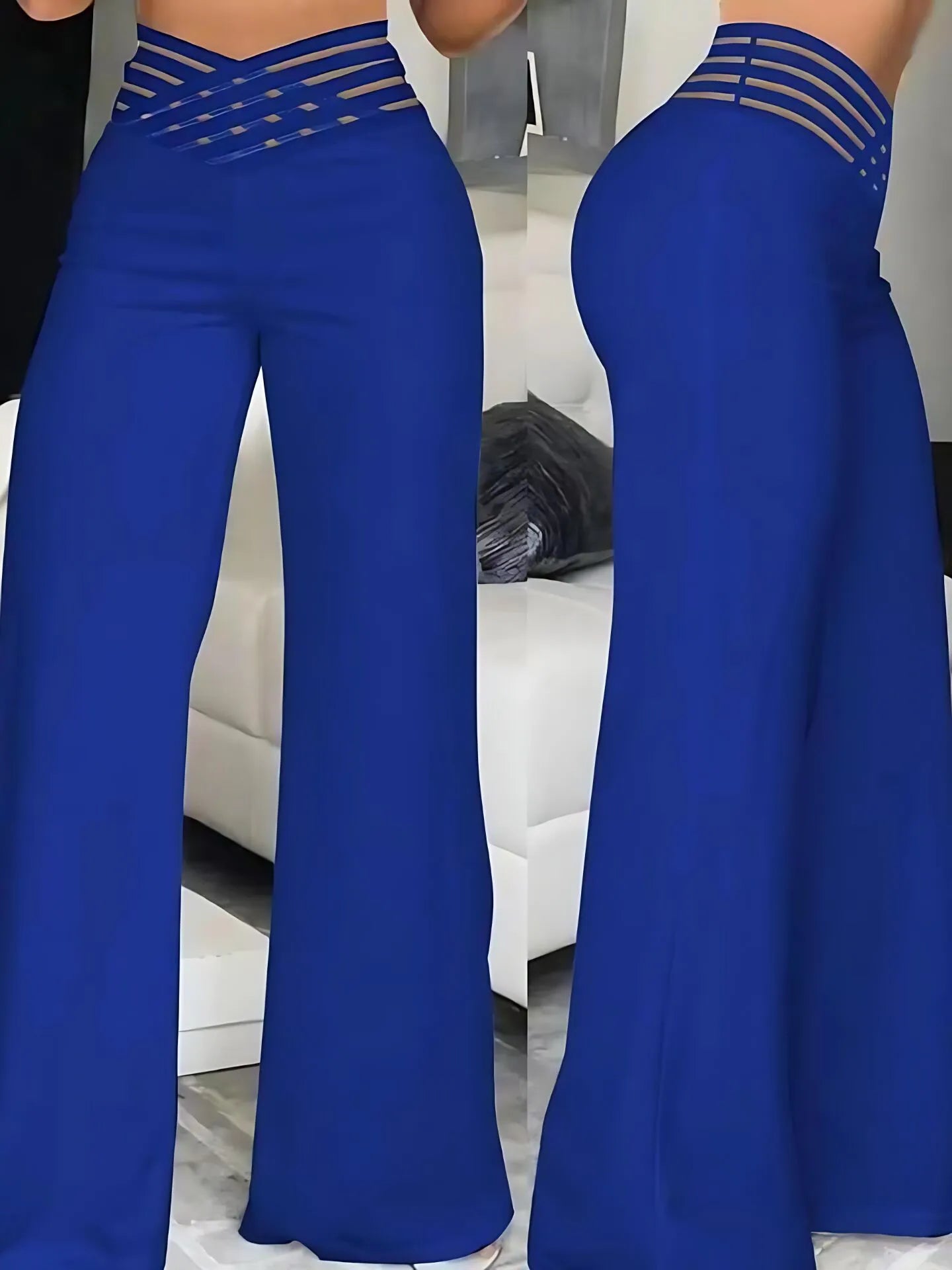 Solid Hollow Out High Rise Palazzo Pants