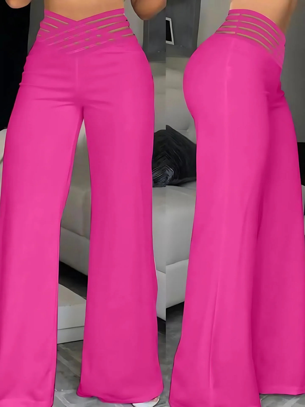 Solid Hollow Out High Rise Palazzo Pants