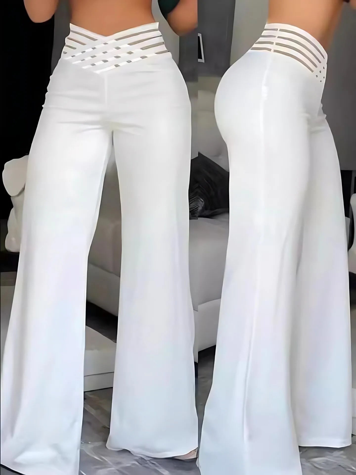 Solid Hollow Out High Rise Palazzo Pants