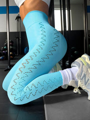 Solid Hollow Out High Rise Pull On Leggings