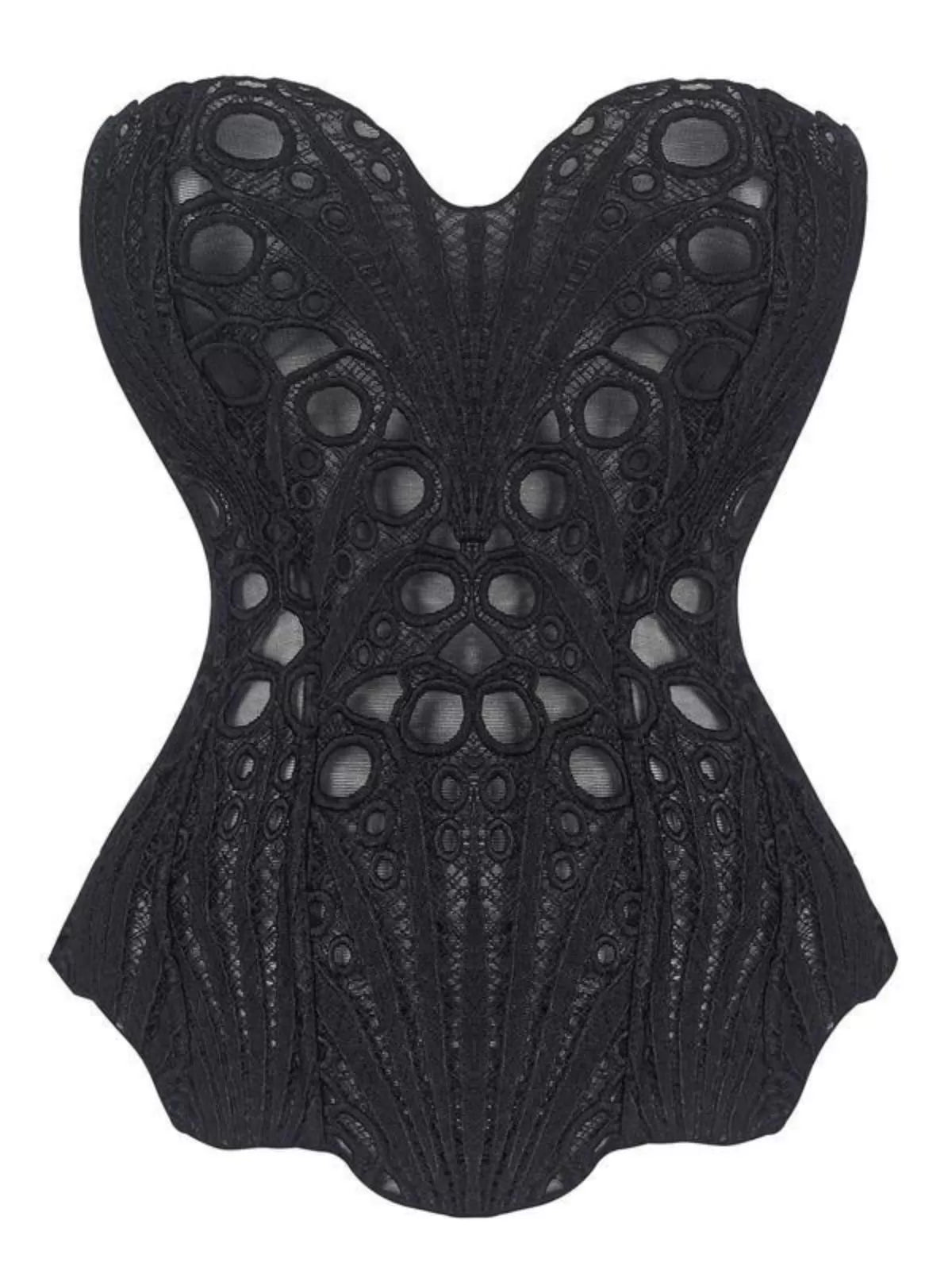 Random Pattern Hollow Out Strapless Corset Elegant Contrast Lace Bandeau