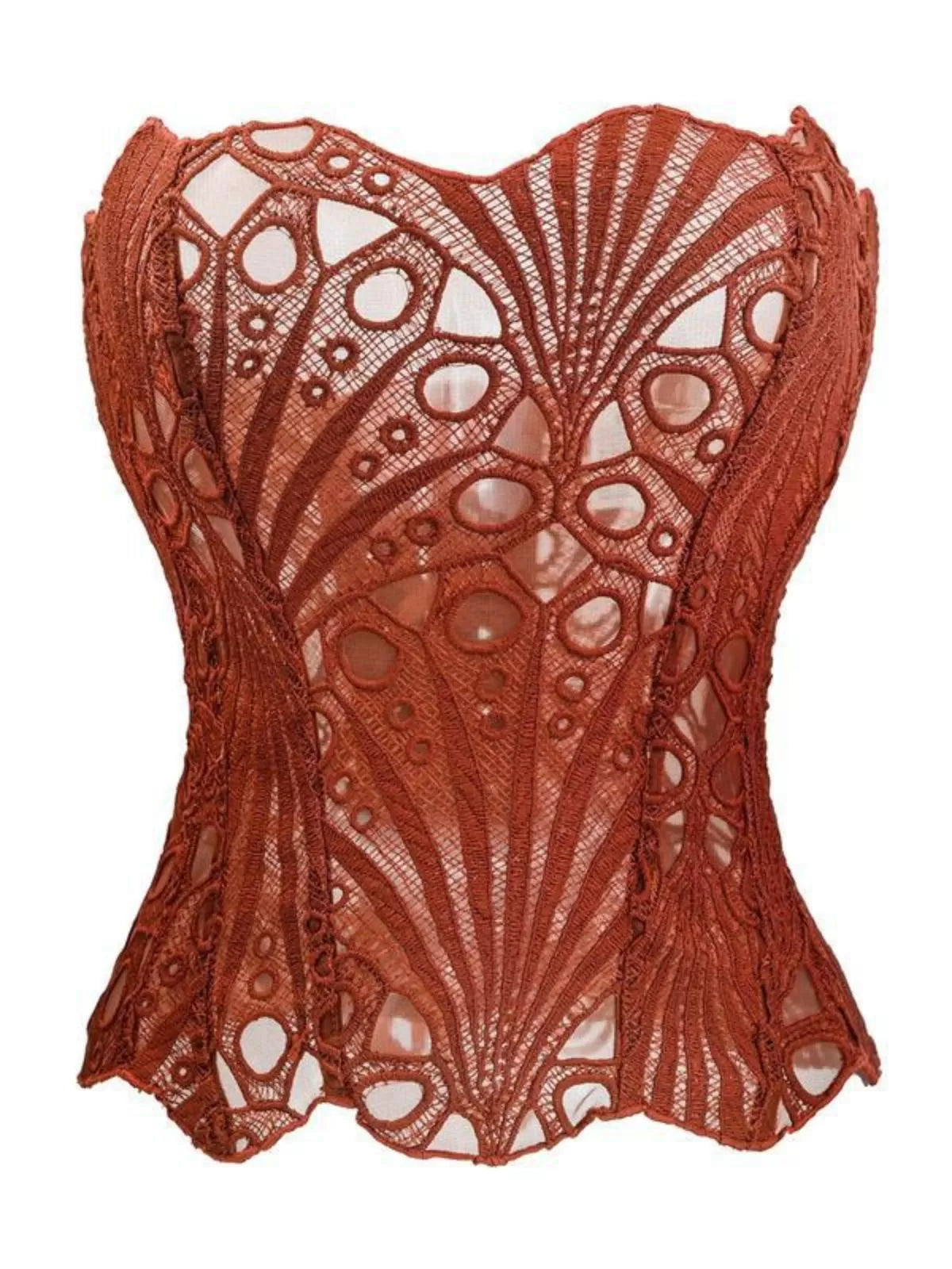 Random Pattern Hollow Out Strapless Corset Elegant Contrast Lace Bandeau