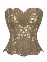Random Pattern Hollow Out Strapless Corset Elegant Contrast Lace Bandeau