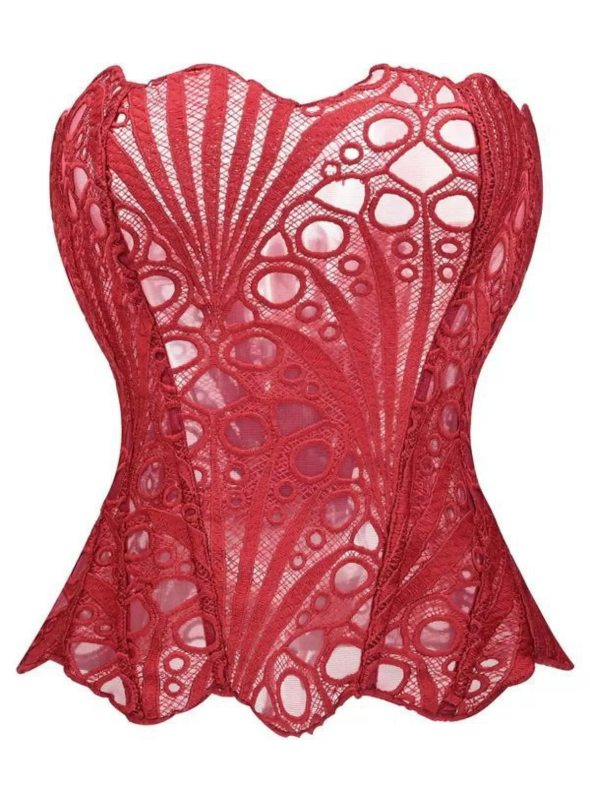 Random Pattern Hollow Out Strapless Corset Elegant Contrast Lace Bandeau