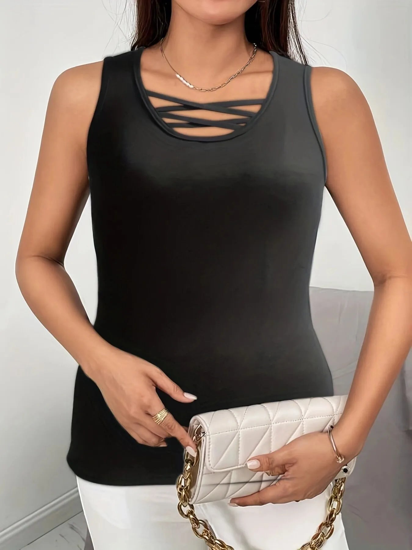 Solid Hollow Out Suspender Crisscross Front Cami