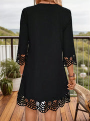 Solid Elegant Hollow Out V-neck A-line Dress