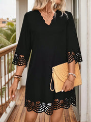 Solid Elegant Hollow Out V-neck A-line Dress
