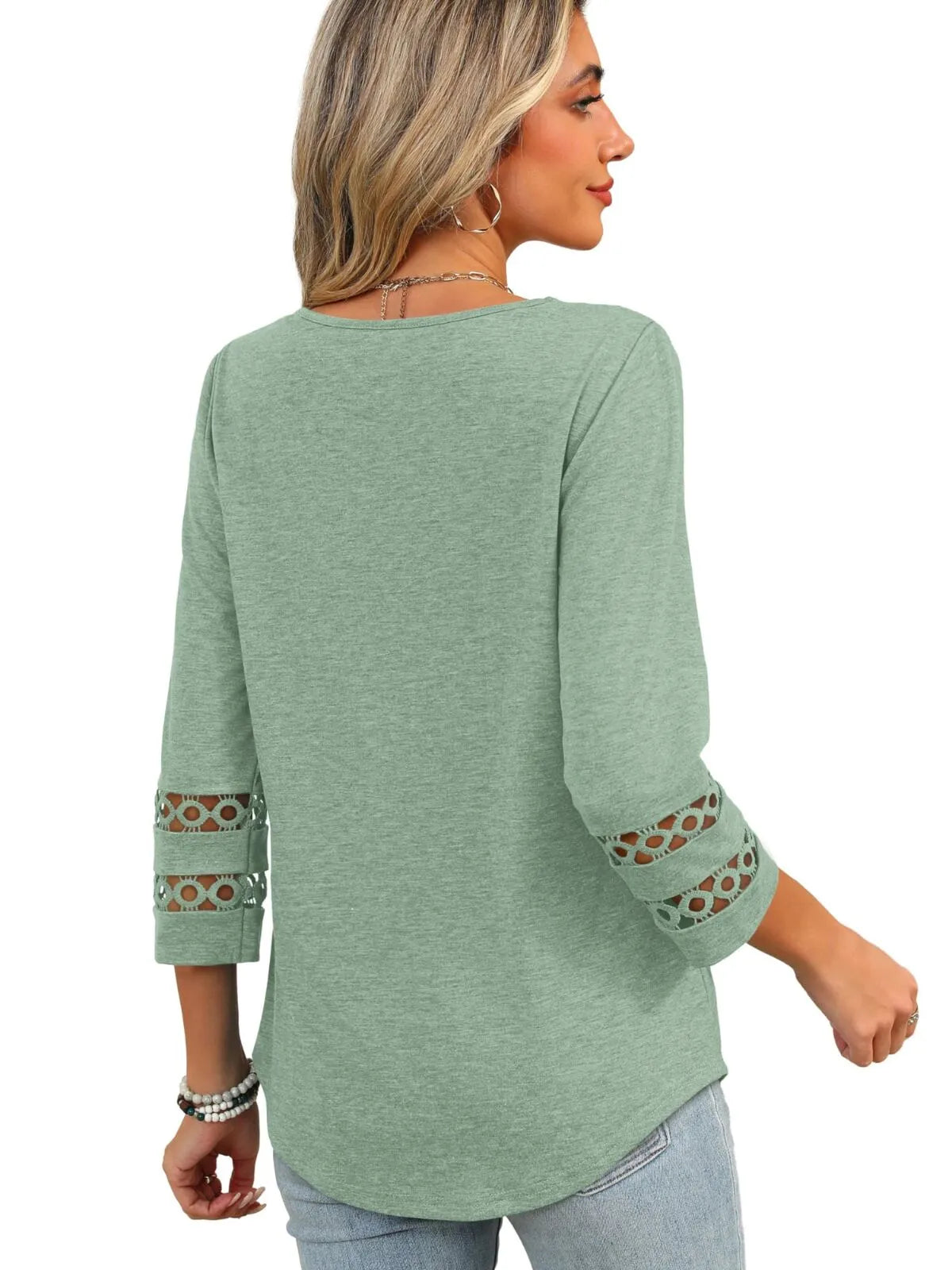 Solid Hollow Out V-neck Dressy Casual Trendy T-shirt