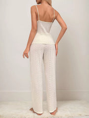 Solid Hollowed-Out Sleeveless Cami Pajama Pants Set