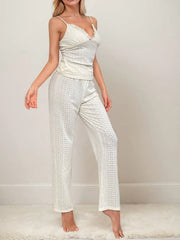 Solid Hollowed-Out Sleeveless Cami Pajama Pants Set