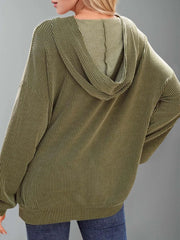 Solid Hooded Pullover Ribbed Knit Casual Loose Sweatshirt