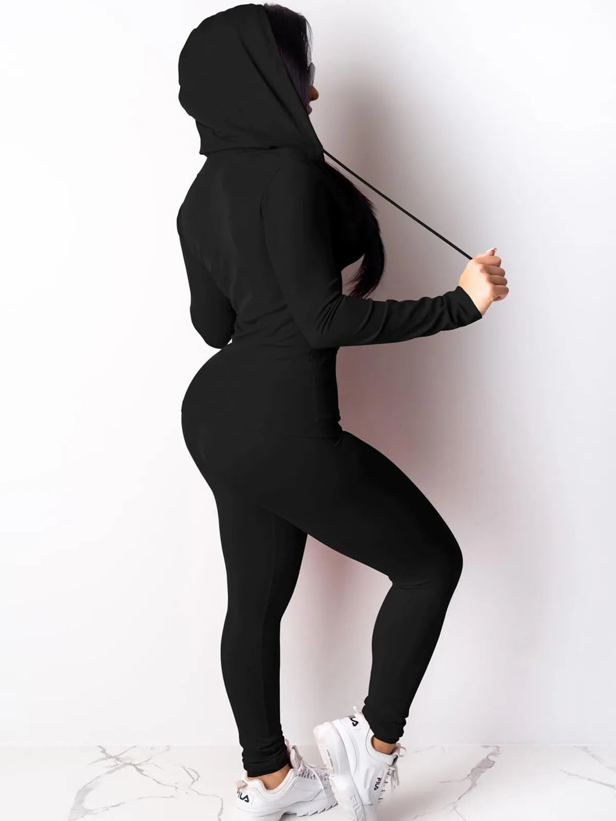 Fall Casual Soft Zipper Hoodie with Pocket and Skinny Pants Set