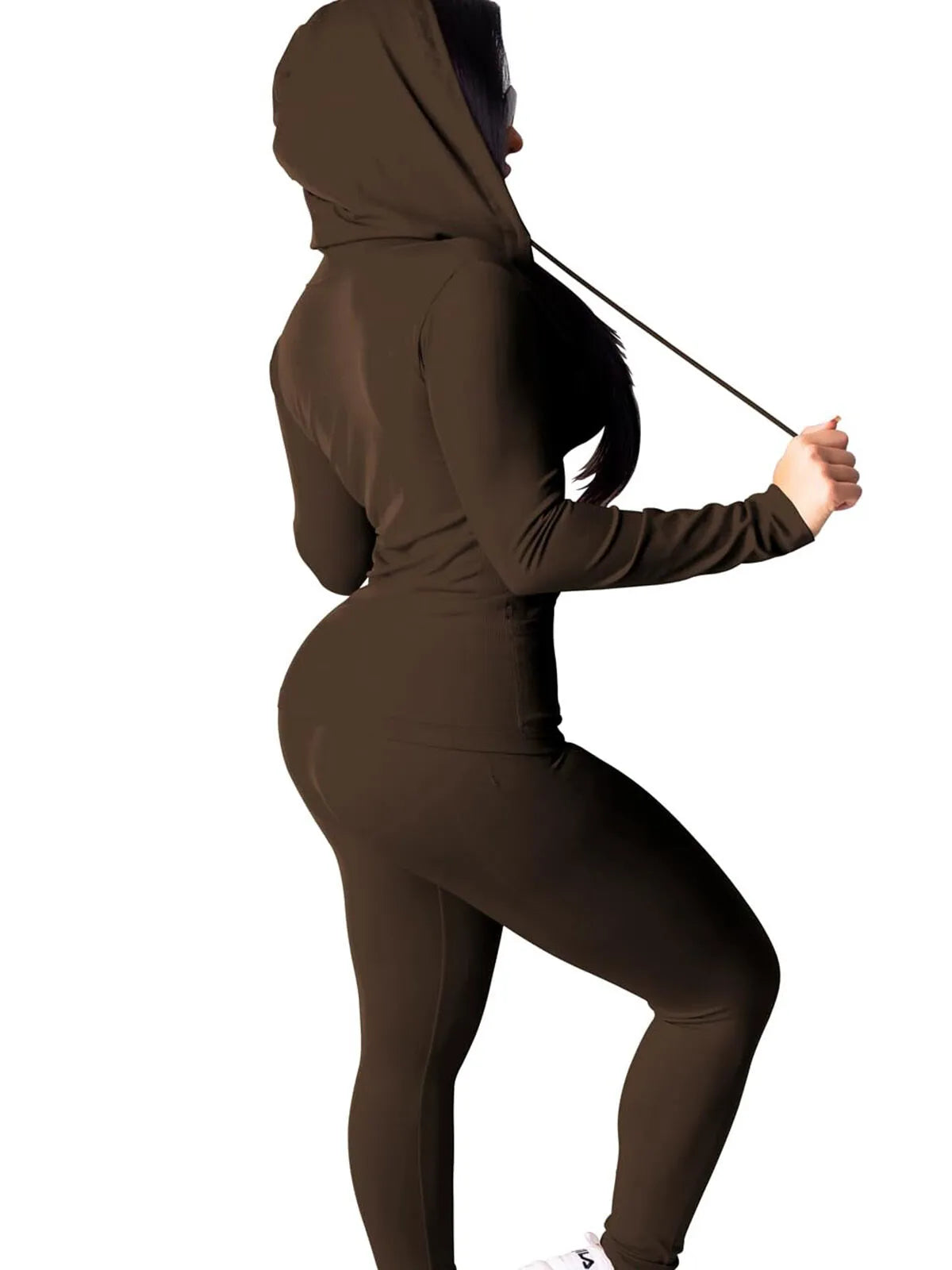 Fall Casual Soft Zipper Hoodie with Pocket and Skinny Pants Set