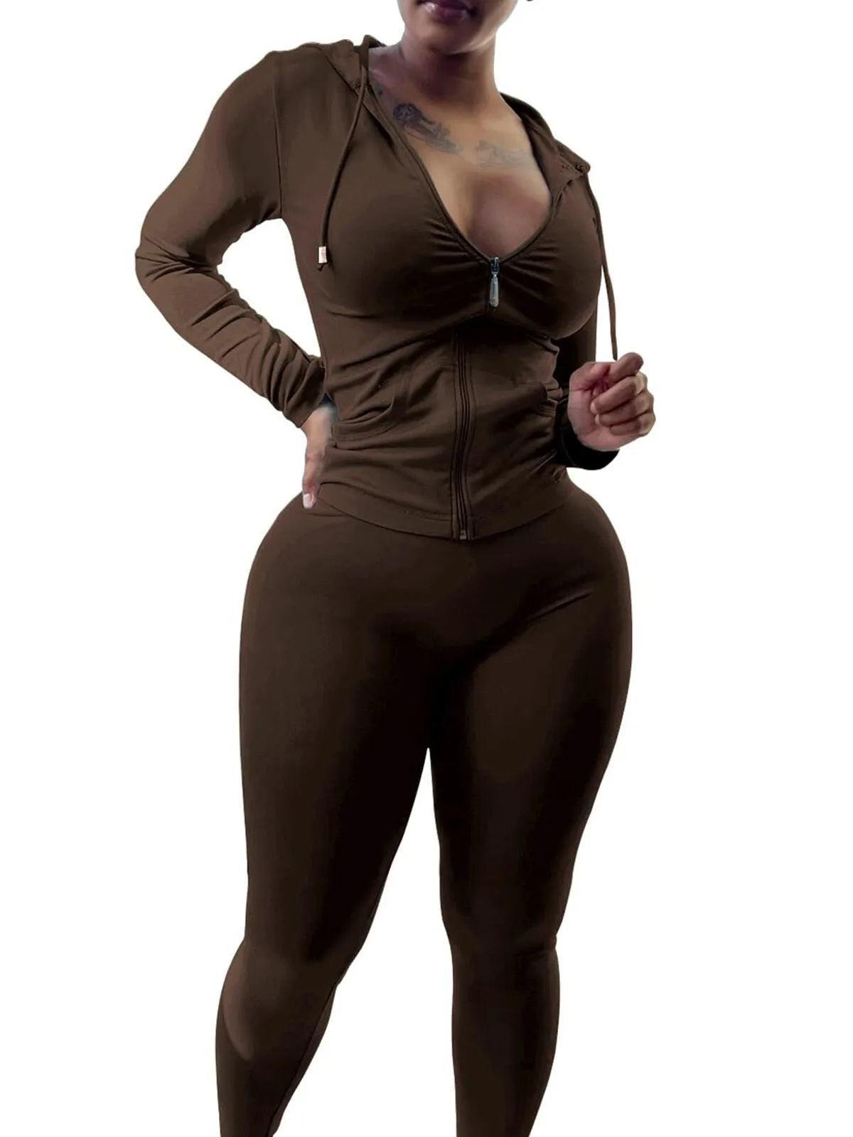 Fall Casual Soft Zipper Hoodie with Pocket and Skinny Pants Set