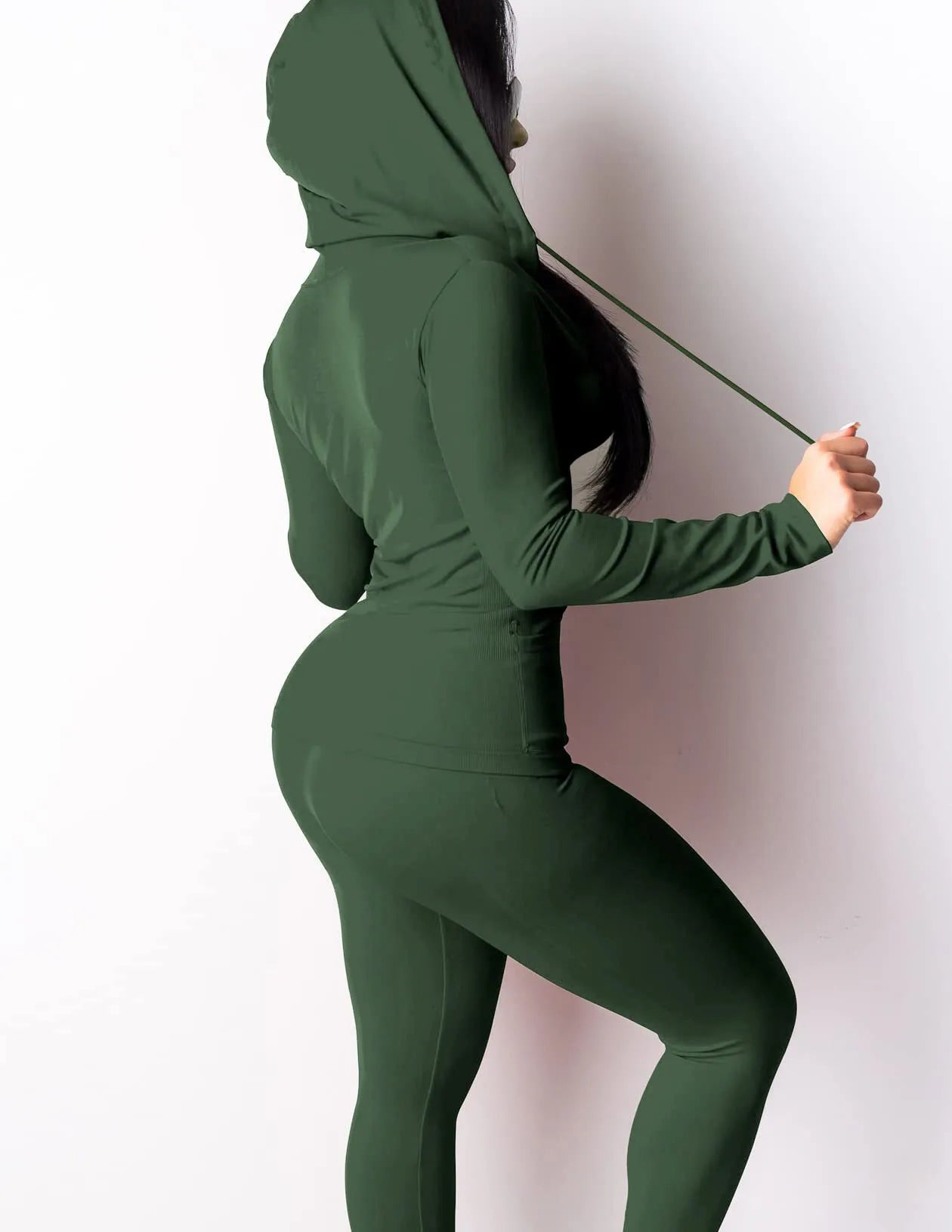 Fall Casual Soft Zipper Hoodie with Pocket and Skinny Pants Set