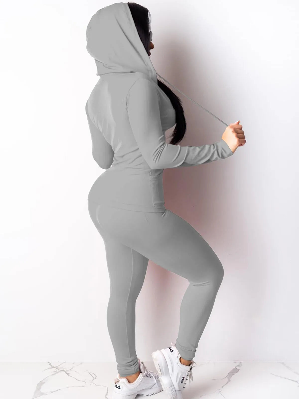 Fall Casual Soft Zipper Hoodie with Pocket and Skinny Pants Set