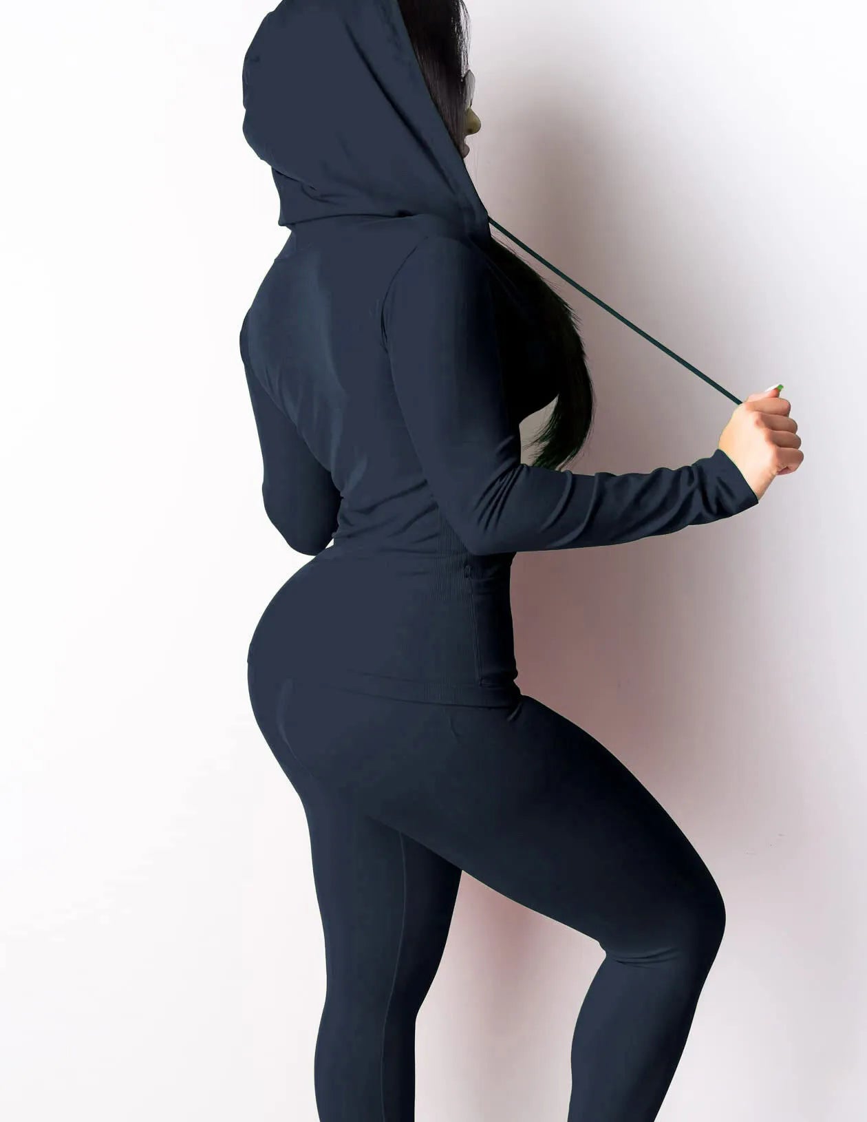 Fall Casual Soft Zipper Hoodie with Pocket and Skinny Pants Set