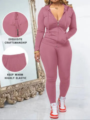 Fall Casual Soft Zipper Hoodie with Pocket and Skinny Pants Set