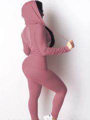 Fall Casual Soft Zipper Hoodie with Pocket and Skinny Pants Set