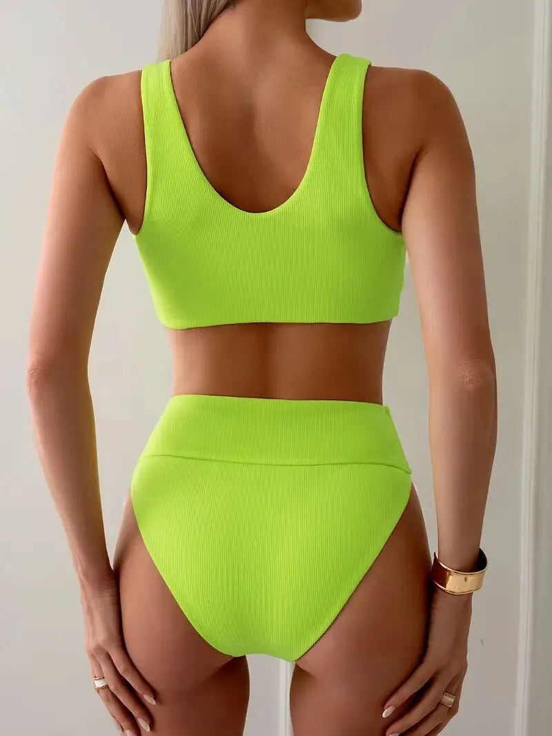 Solid Knot Spaghetti Strap Fabric Bikini 