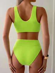 Solid Knot Spaghetti Strap Fabric Bikini 
