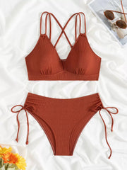 Solid Knot Fabric Spaghetti Strap Bikini