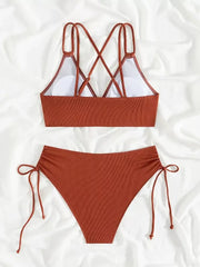 Solid Knot Fabric Spaghetti Strap Bikini