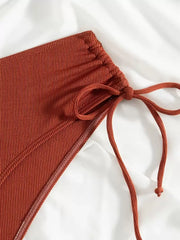Solid Knot Fabric Spaghetti Strap Bikini