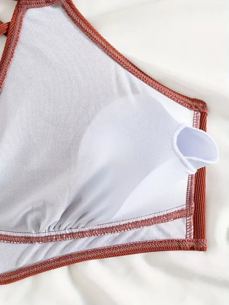 Solid Knot Fabric Spaghetti Strap Bikini