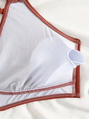 Solid Knot Fabric Spaghetti Strap Bikini