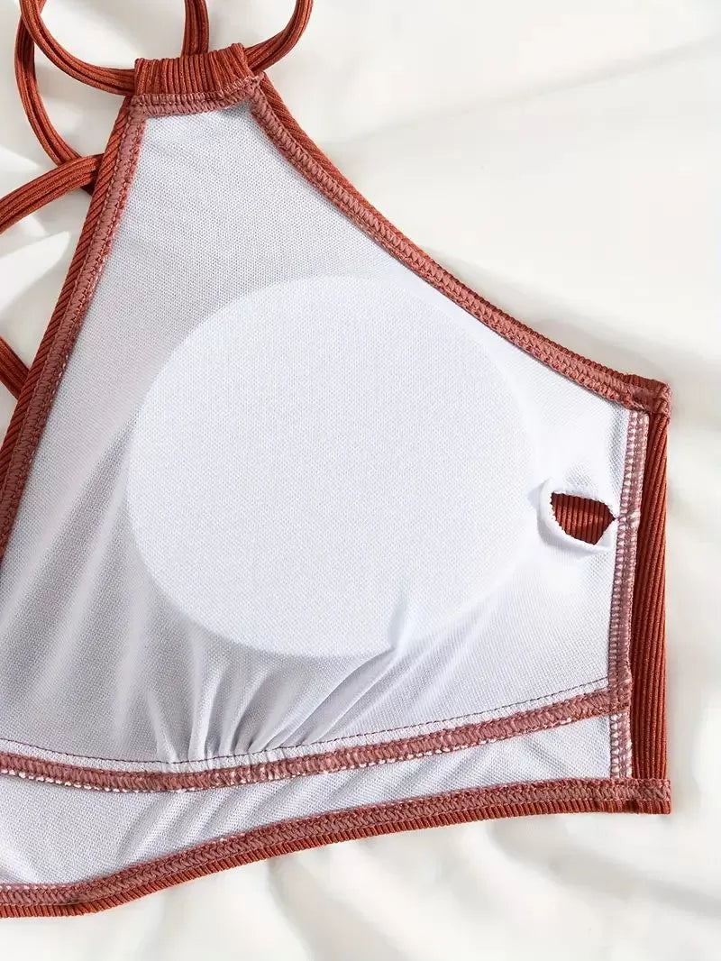 Solid Knot Fabric Spaghetti Strap Bikini