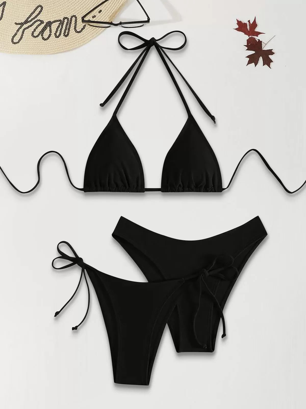 Solid Knot Low Rise Bikini Sets