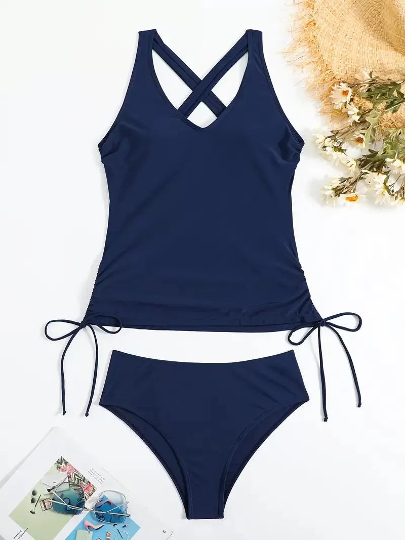 Solid Knot Low Rise V-neck Tankini