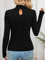 Solid Lace High Neck Mock Long Sleeve Blouse