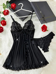 2pcs Set Solid Lace Lace Sexy Lingerie